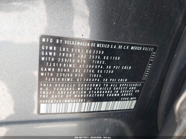2022 VOLKSWAGEN TIGUAN 2.0T SE R-LINE BLACK — I9