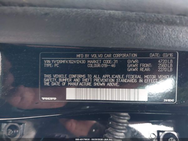 2016 VOLVO S60 T5 DRIVE-E PREMIER