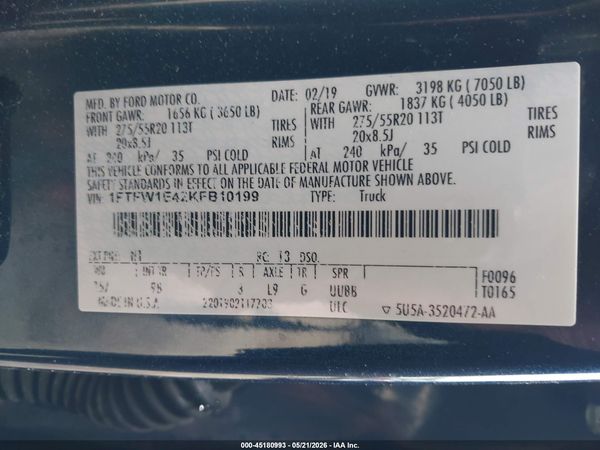 2019 FORD F-150 PLATINUM