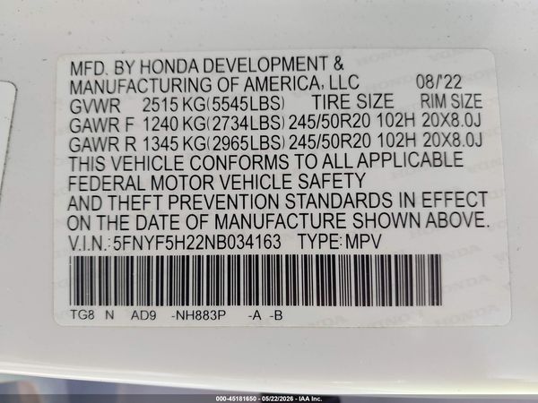 2022 HONDA PILOT 2WD SPECIAL EDITION