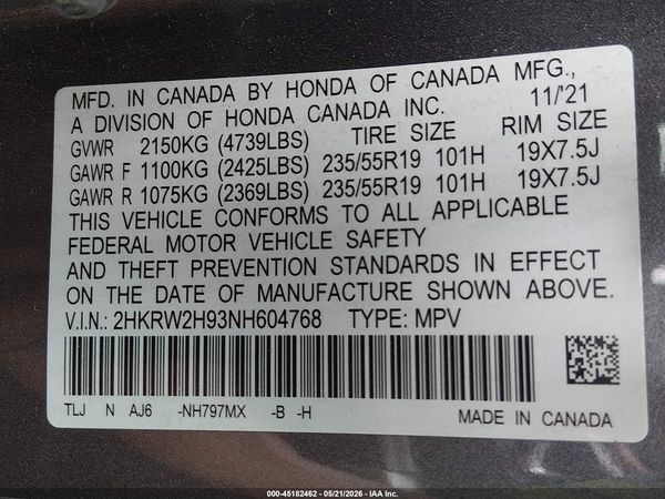 2022 HONDA CR-V AWD TOURING