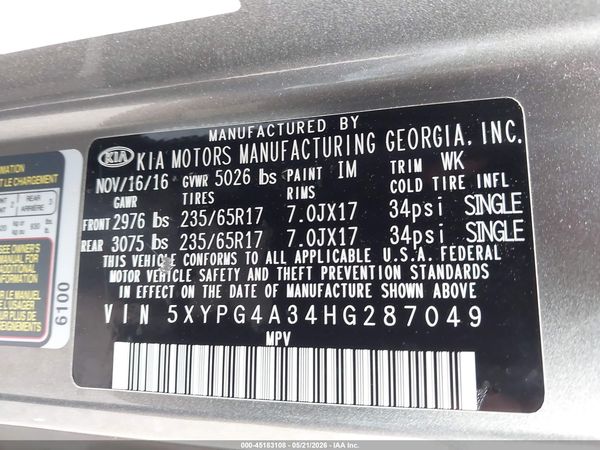 2017 KIA SORENTO 2.4L LX