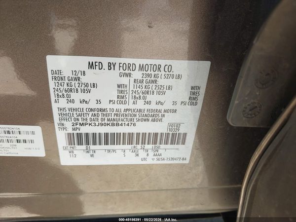 2019 FORD EDGE SEL — I9