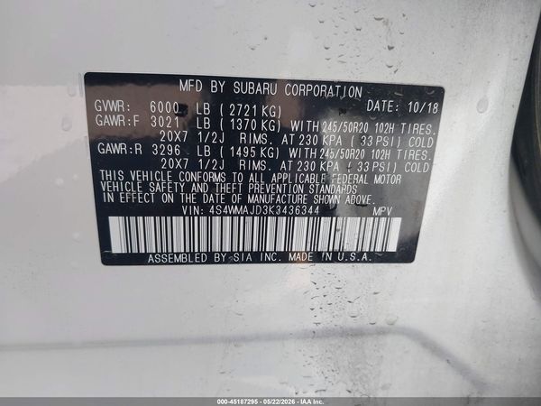 2019 SUBARU ASCENT LIMITED