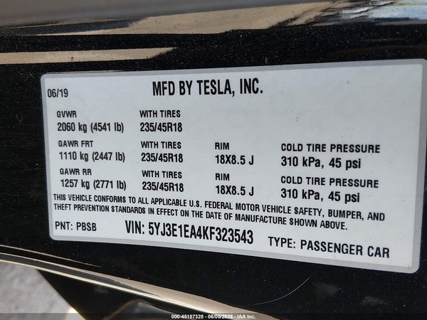 2019 TESLA MODEL 3