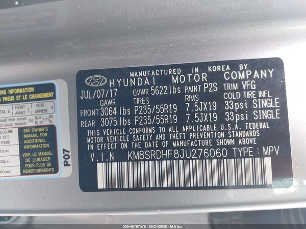 2018 HYUNDAI SANTA FE LIMITED ULTIMATE