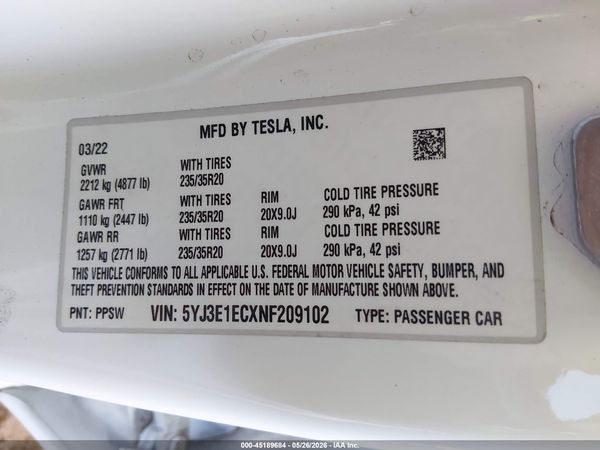 2022 TESLA MODEL 3
