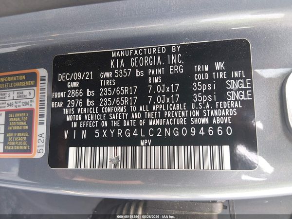2022 KIA SORENTO LX