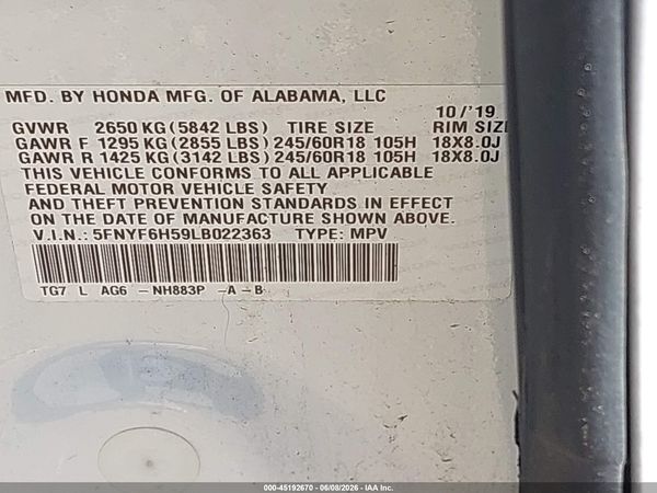 2020 HONDA PILOT AWD EX-L