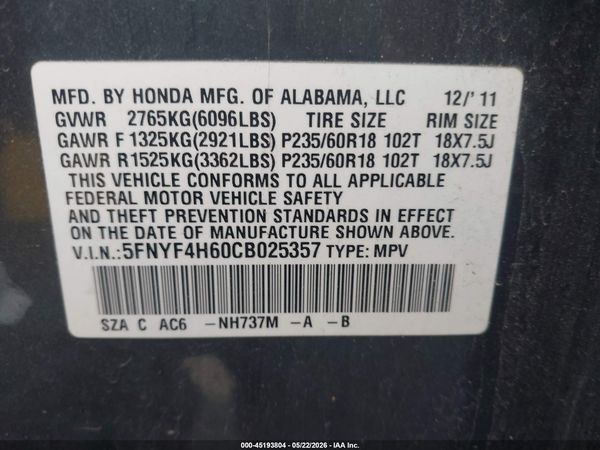 2012 HONDA PILOT EX-L