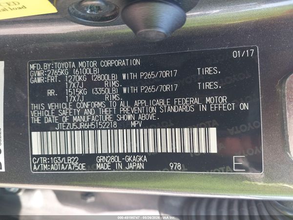 2017 TOYOTA 4RUNNER SR5 PREMIUM