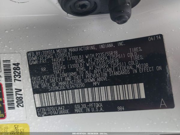 2014 TOYOTA SIENNA LIMITED V6 7 PASSENGER