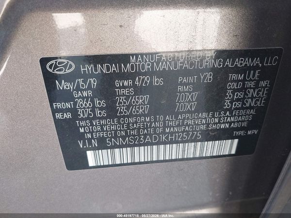 2019 HYUNDAI SANTA FE SE