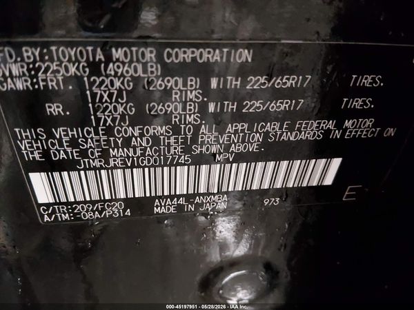 2016 TOYOTA RAV4 HYBRID XLE
