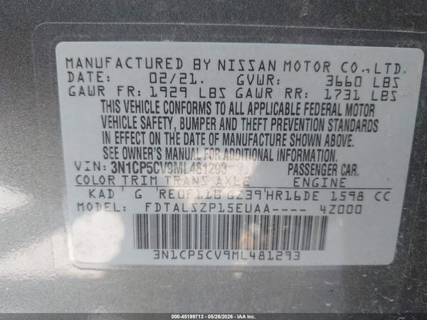 2021 NISSAN KICKS SV XTRONIC CVT — I9