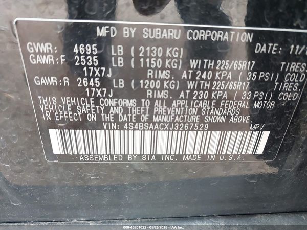 2018 SUBARU OUTBACK 2.5I — I9