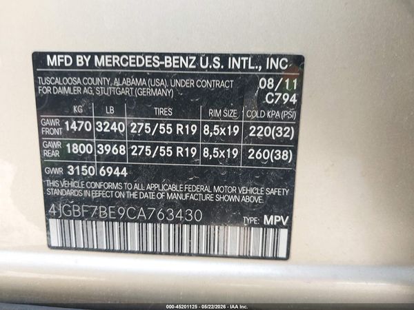 2012 MERCEDES-BENZ GL 450 4MATIC