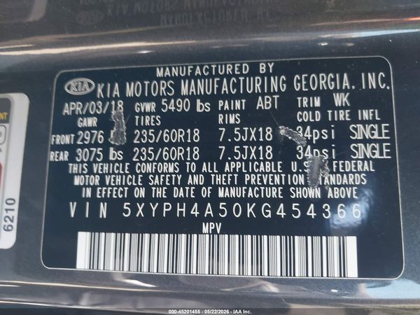 2019 KIA SORENTO 3.3L EX