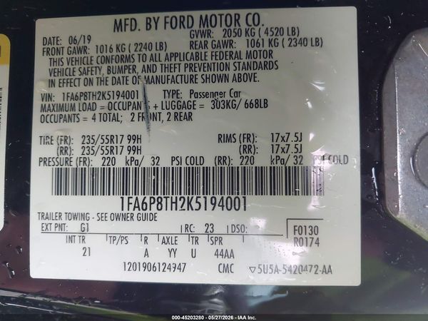 2019 FORD MUSTANG ECOBOOST