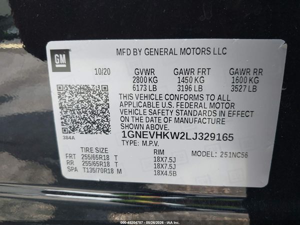 2020 CHEVROLET TRAVERSE AWD LT LEATHER — I9