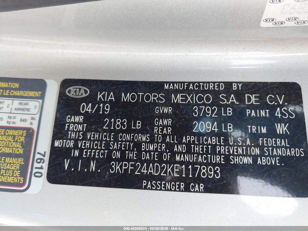 2019 KIA FORTE LXS