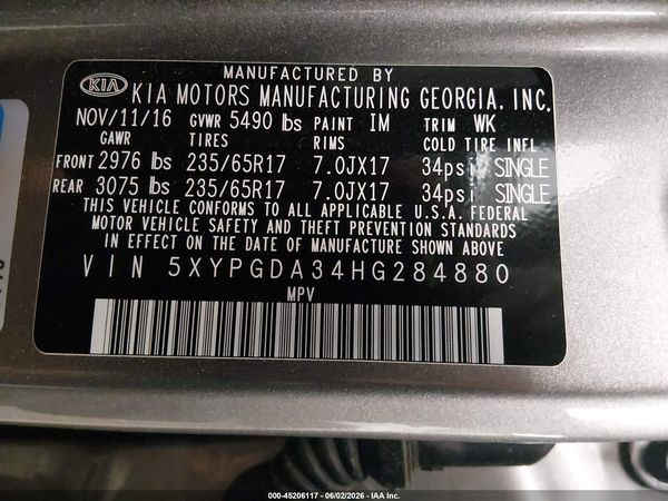 2017 KIA SORENTO 2.4L LX