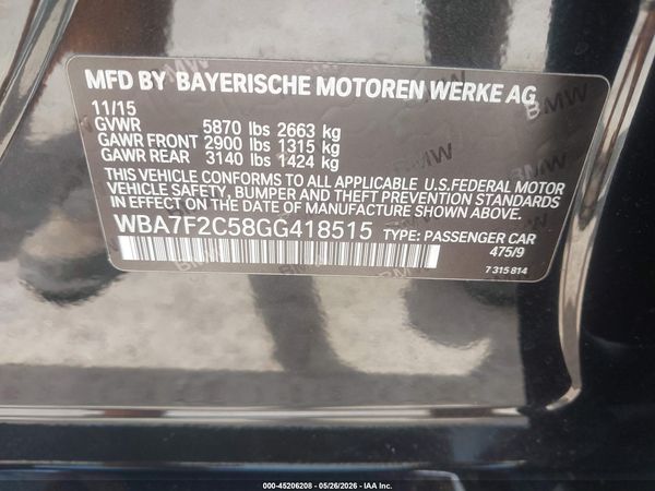 2016 BMW 750I XDRIVE