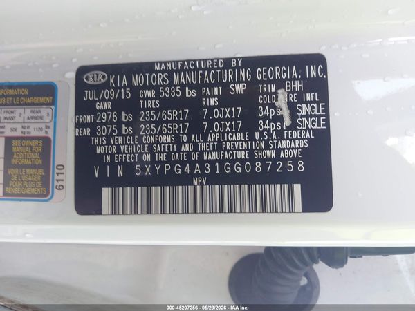 2016 KIA SORENTO 2.4L LX — I9