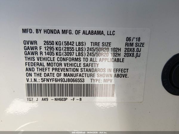 2018 HONDA PILOT TOURING