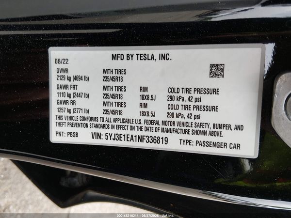 2022 TESLA MODEL 3 REAR-WHEEL DRIVE