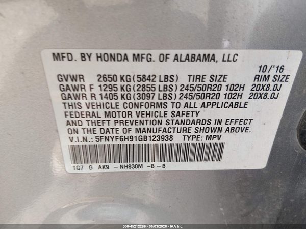 2016 HONDA PILOT TOURING