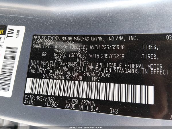 2020 TOYOTA HIGHLANDER XLE