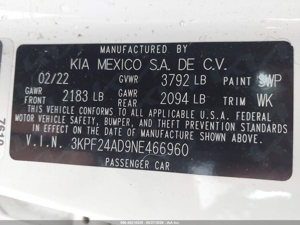 2022 KIA FORTE LXS