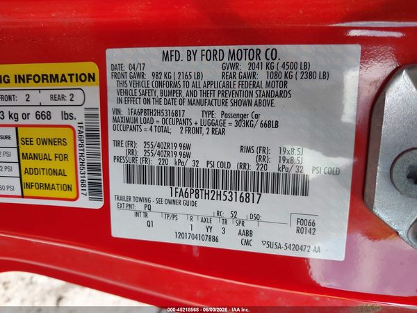 2017 FORD MUSTANG ECOBOOST