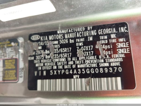 2016 KIA SORENTO 2.4L LX