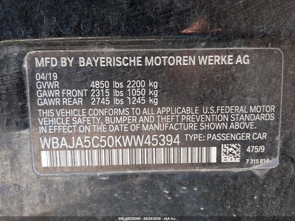 2019 BMW 530I