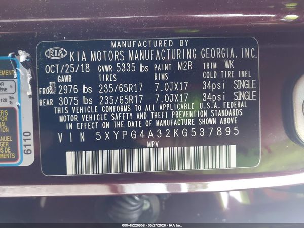 2019 KIA SORENTO 2.4L LX