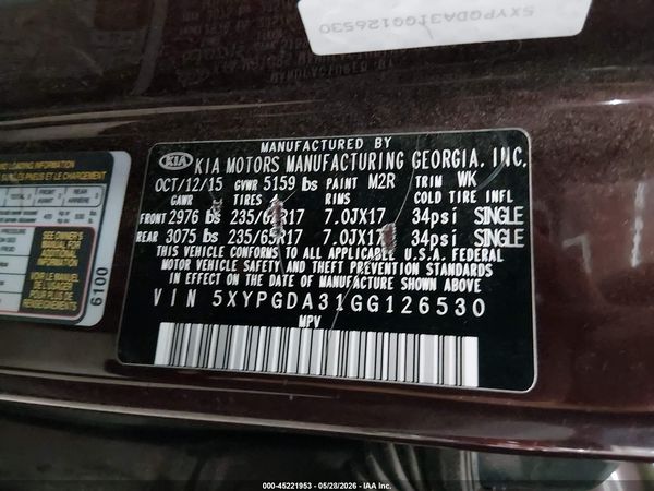 2016 KIA SORENTO 2.4L LX