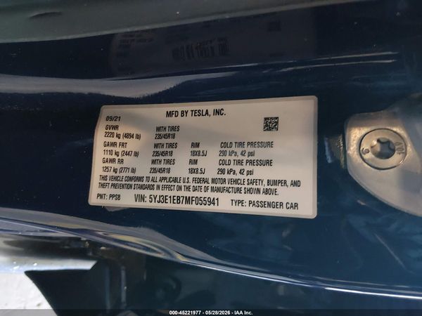 2021 TESLA MODEL 3 LONG RANGE
