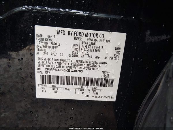 2019 FORD EDGE SEL — I9