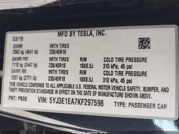 2019 TESLA MODEL 3