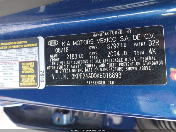 2019 KIA FORTE LXS