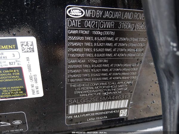 2021 LAND ROVER RANGE ROVER P525 WESTMINSTER