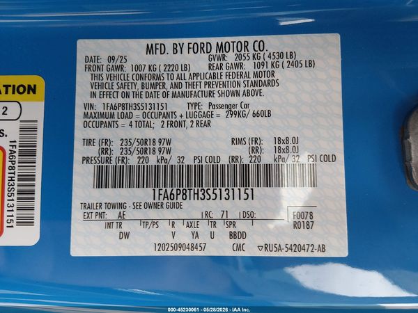 2025 FORD MUSTANG ECOBOOST FASTBACK