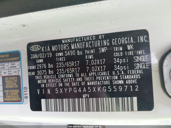 2019 KIA SORENTO 3.3L LX