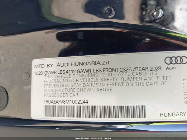 2021 AUDI TT 45 TFSI QUATTRO S TRONIC