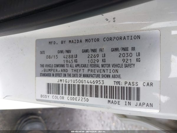 2016 MAZDA MAZDA6 I SPORT