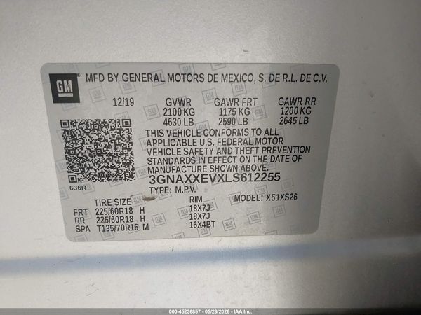 2020 CHEVROLET EQUINOX AWD PREMIER 1.5L TURBO — I9