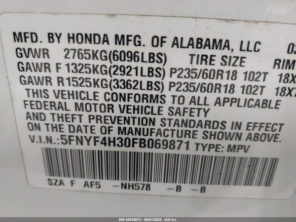 2015 HONDA PILOT SE