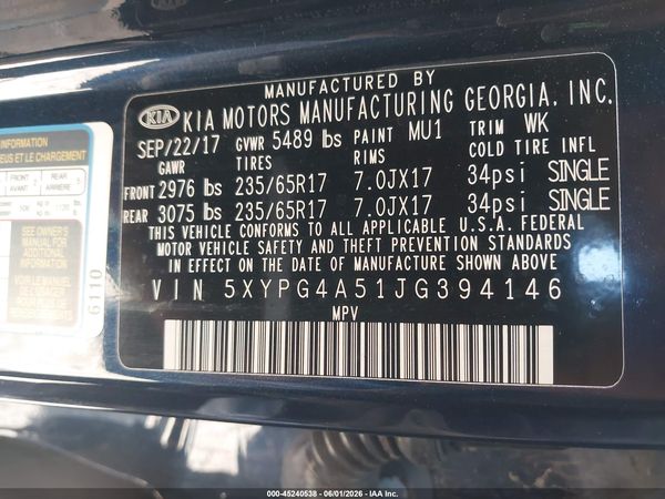 2018 KIA SORENTO 3.3L LX